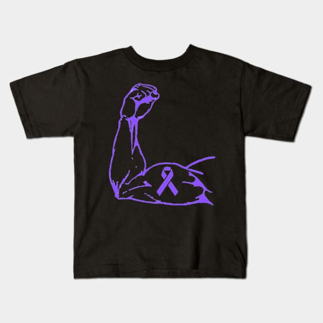 Flexing arm with Purple Awareness ribbon Kids T-Shirt by CaitlynConnor